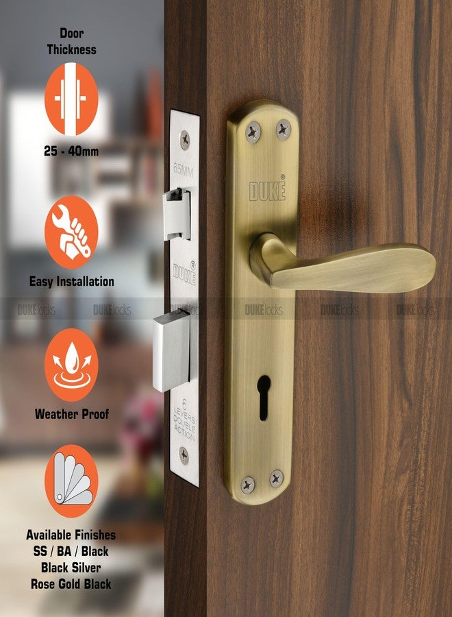 دوق طقم مقابض أبواب Duke Mortise | قفل مقبض باب للأبواب الرئيسية والداخلية | MH-624 BA KY | آلية قفل بستة أذرع | مزلاج قابل للعكس | قفل للأبواب الخشبية (تشطيب نحاسي عتيق غير لامع) - Image 2